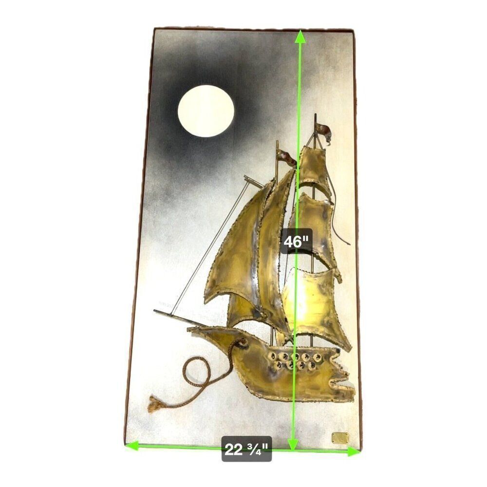 Alex Kovacs MCM 1971 Clipper Ship Boat Art Sculpture Metal Large 22X46 Signed - Picture 5 of 5